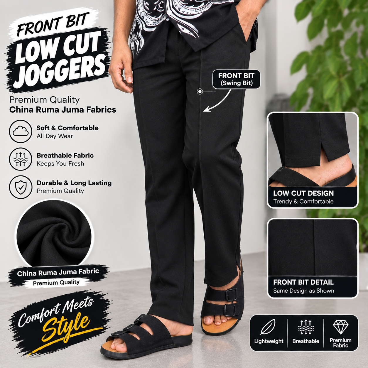Front Bit Low Cut Joggers (Black)