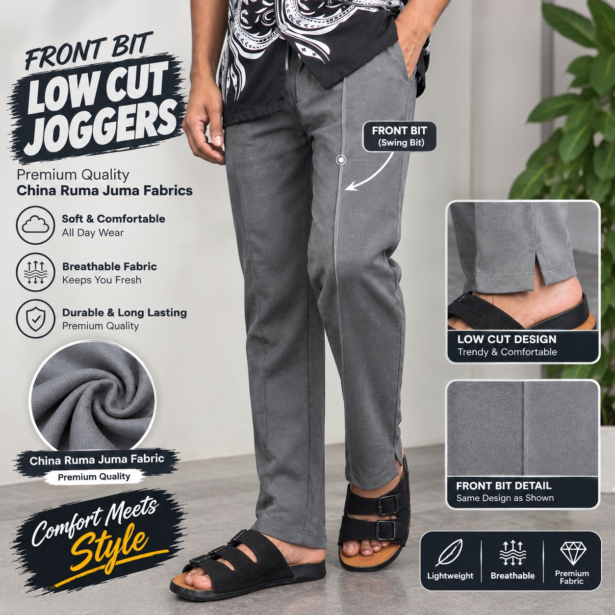 Front Bit Low Cut Joggers (Gray)