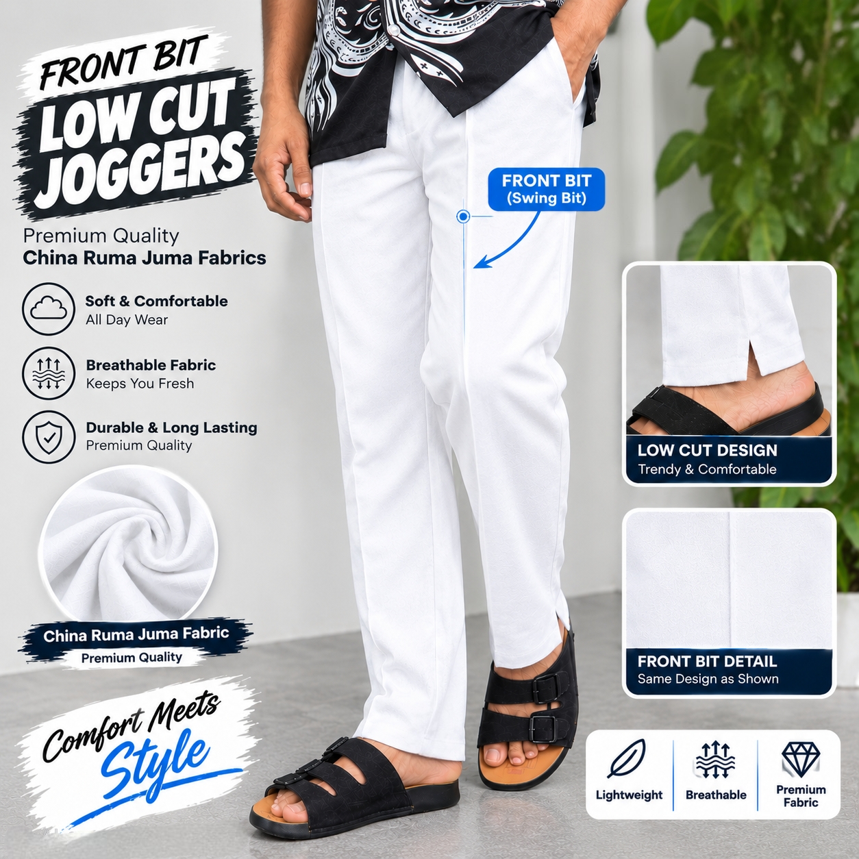 Front Bit Low Cut Joggers (White)